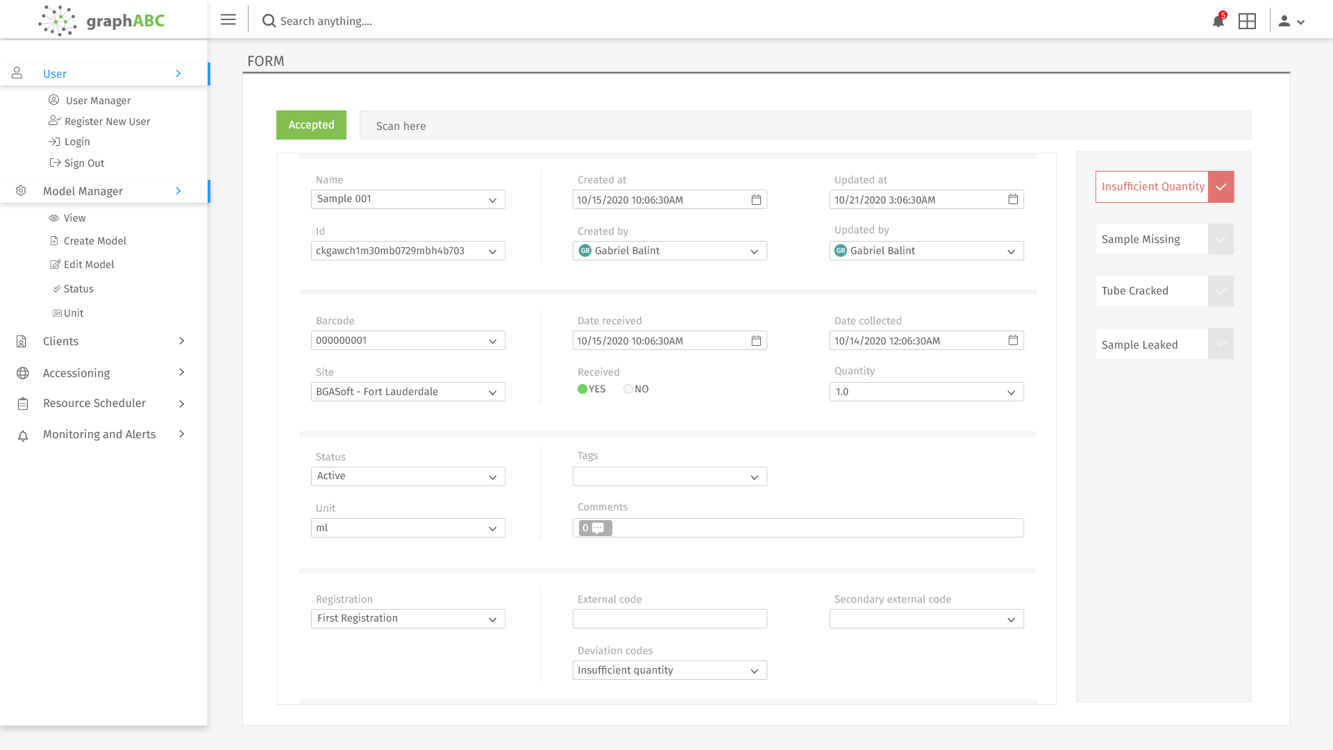 Specimen Scanning Dashboard